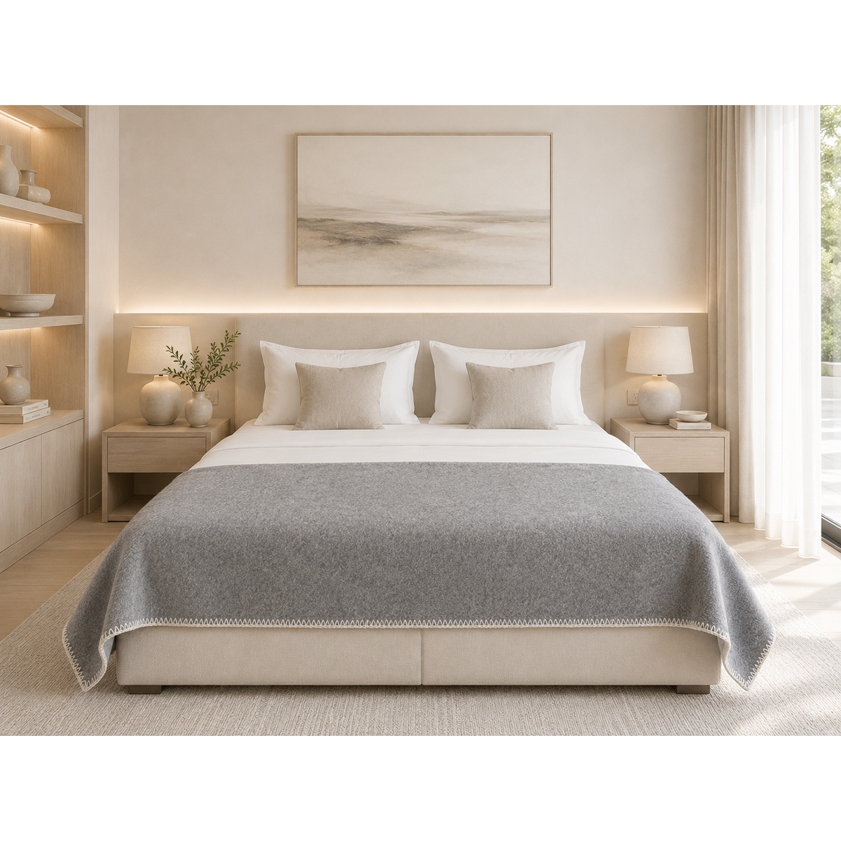 Folded Wool Bed Runner in dove grey, showing texture