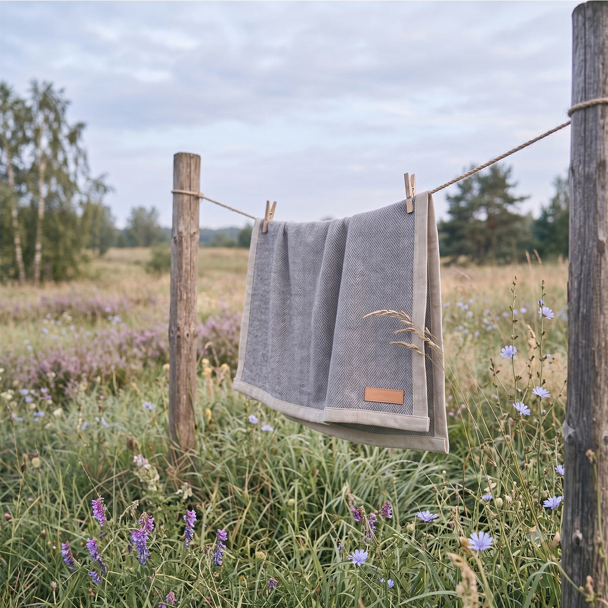Luxury linen sheets hanging to dry naturally